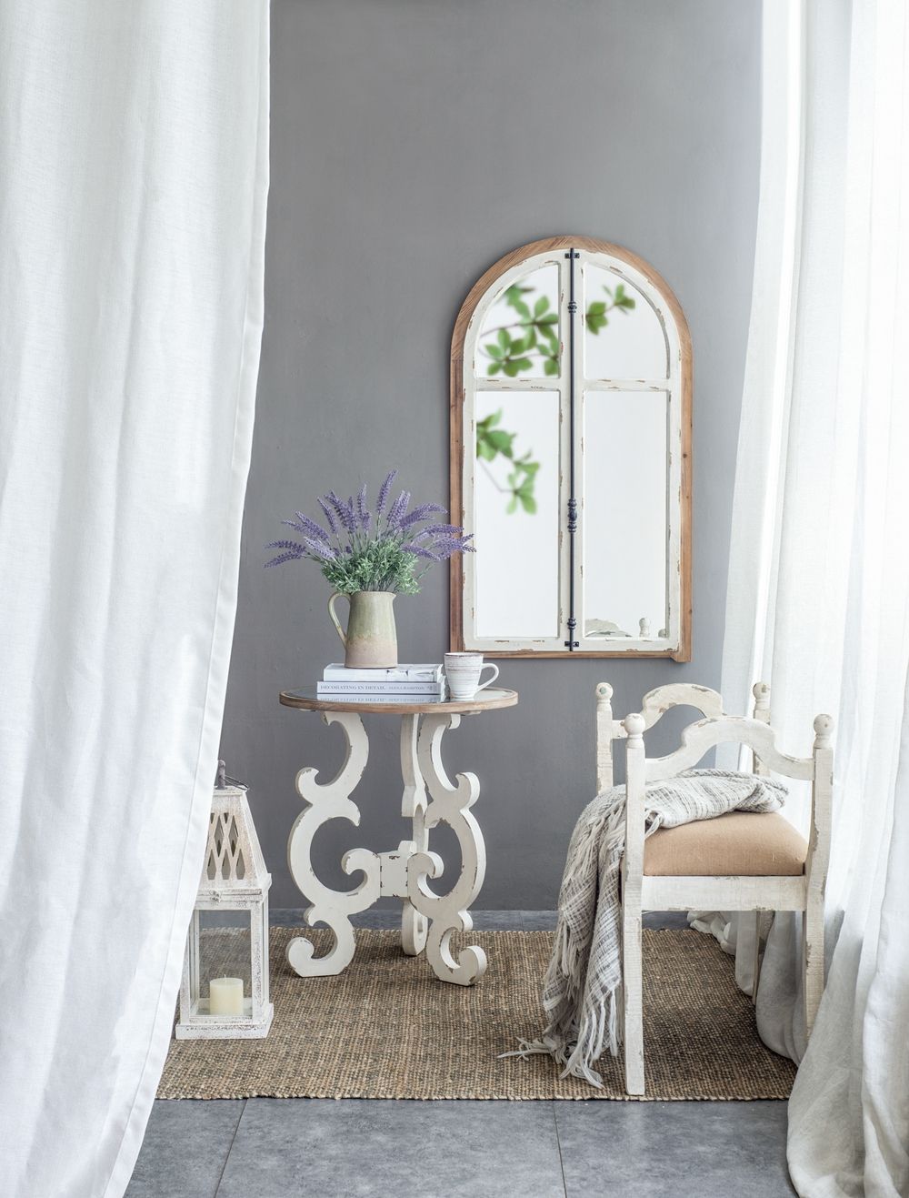 Farmhouse Vanity Bench with Padded Seat - Beige and White