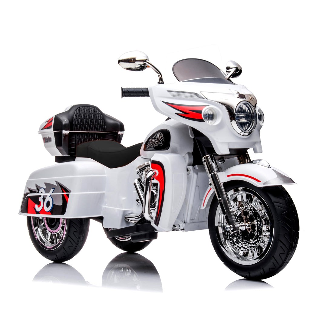 12V Kids Ride-On Motorcycle with LED Lights & Music - White or Black