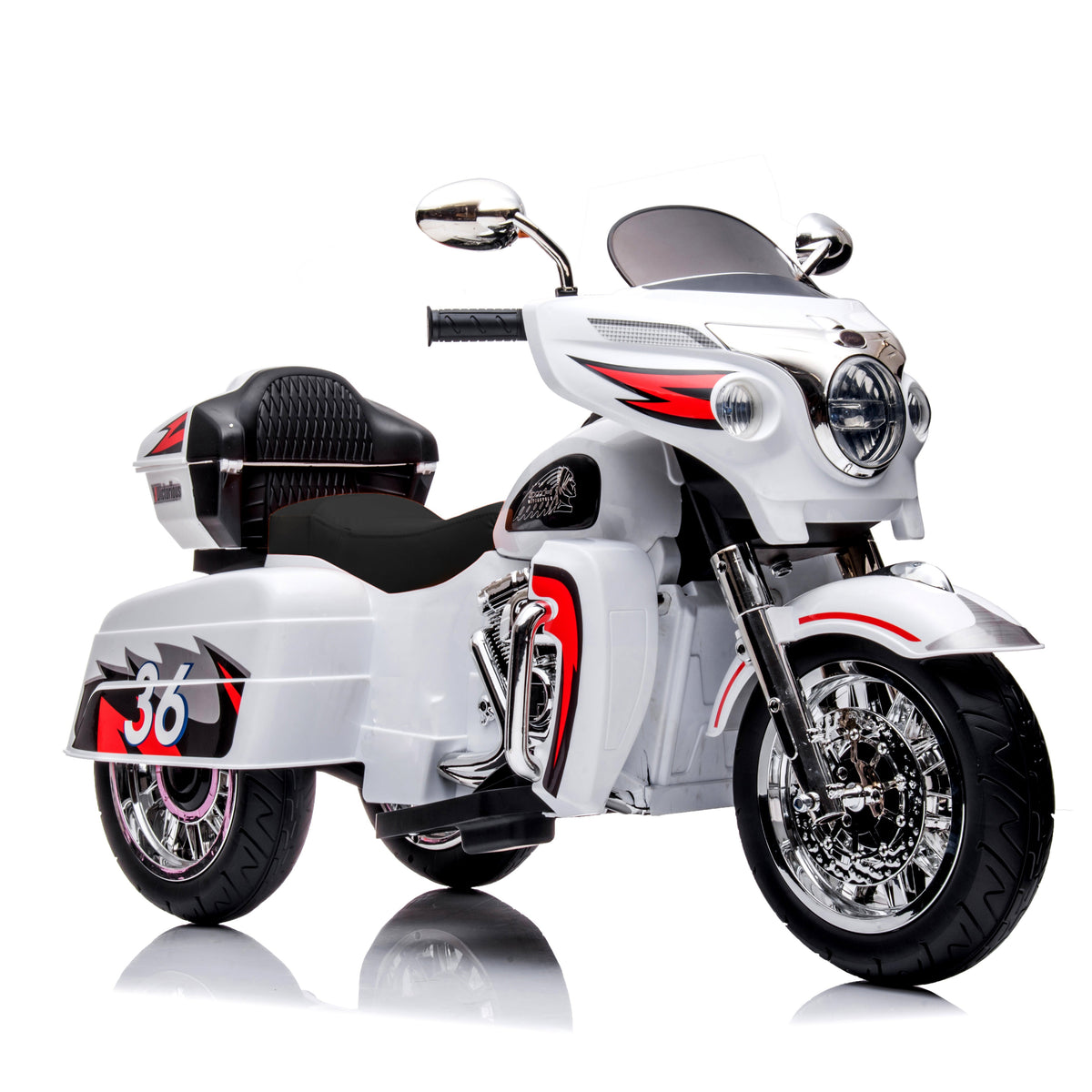 12V Kids Ride-On Motorcycle with LED Lights & Music - White or Black
