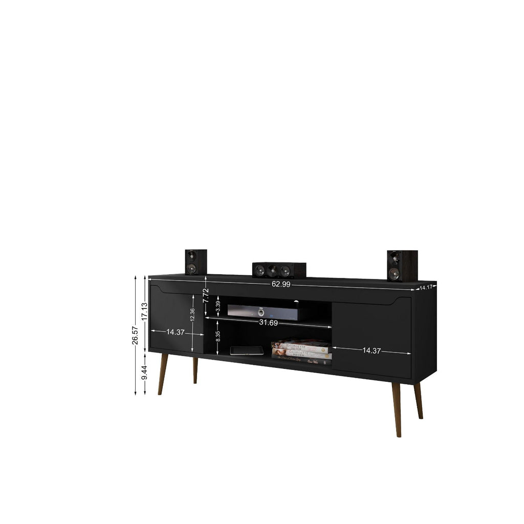 Mid-Century Modern TV Stand with Solid Wood Splayed Legs - White or Black