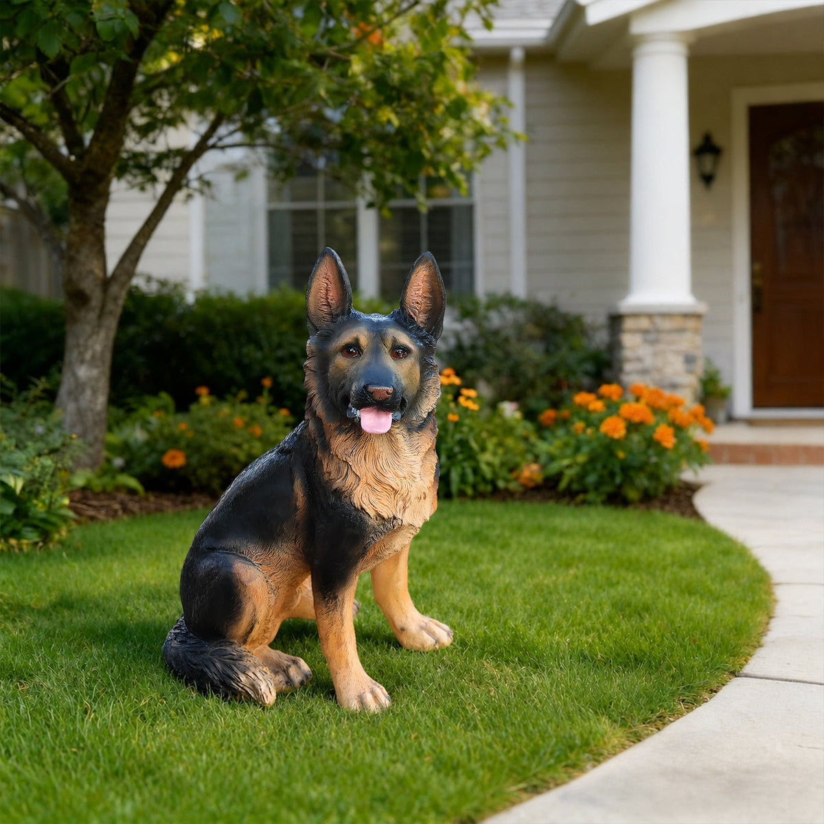 German Shepherd Dog Statue with Realistic Detail - Outdoor Resin