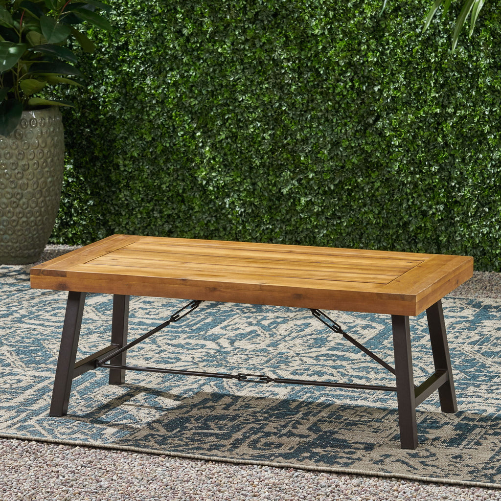 Teak Outdoor Coffee Table with Metal Frame - Natural Teak
