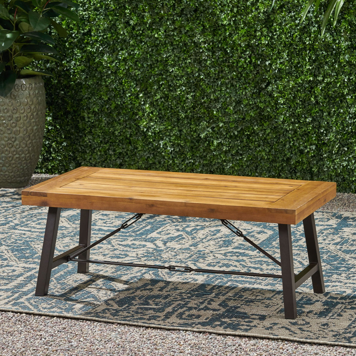 Teak Outdoor Coffee Table with Metal Frame - Natural Teak