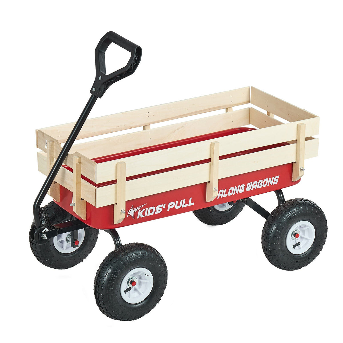 Pull-Along Wagon for Kids with Wooden Panels & Handle - 39 Inch