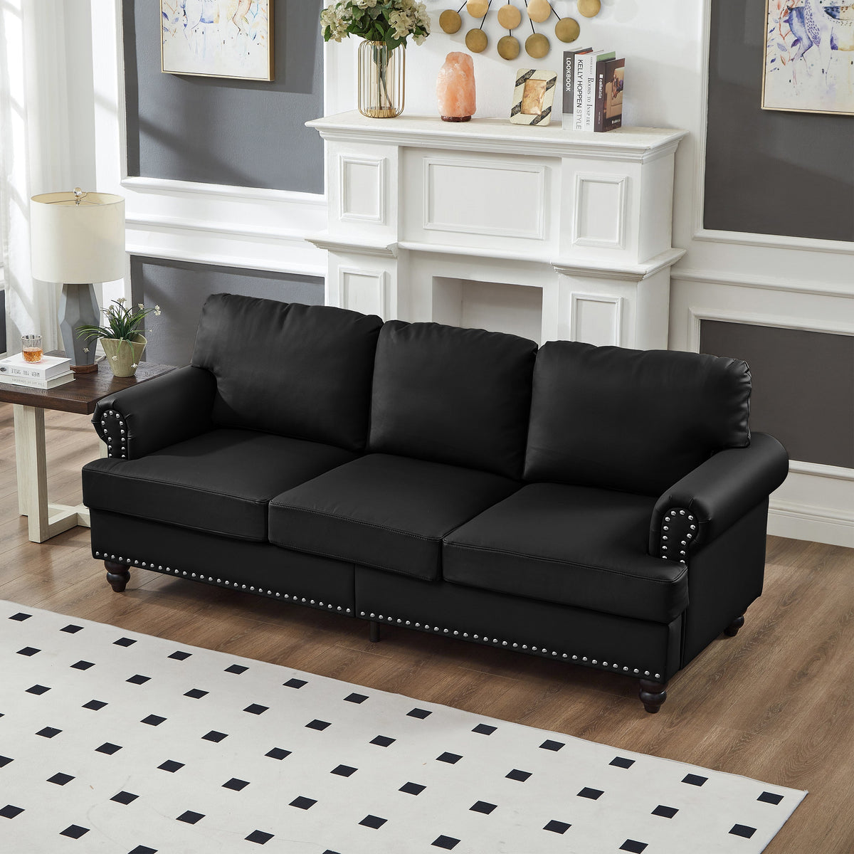 83" Modern Classic Sofa with Nailhead Detailing – Imitation Cowhide Leather