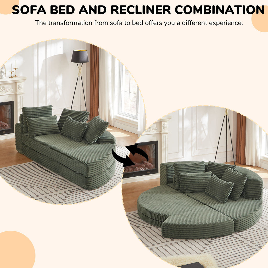 Semi Circular 2 In 1 Sofa Bed with Neck Pillow - Beige, Black, or Dark Green