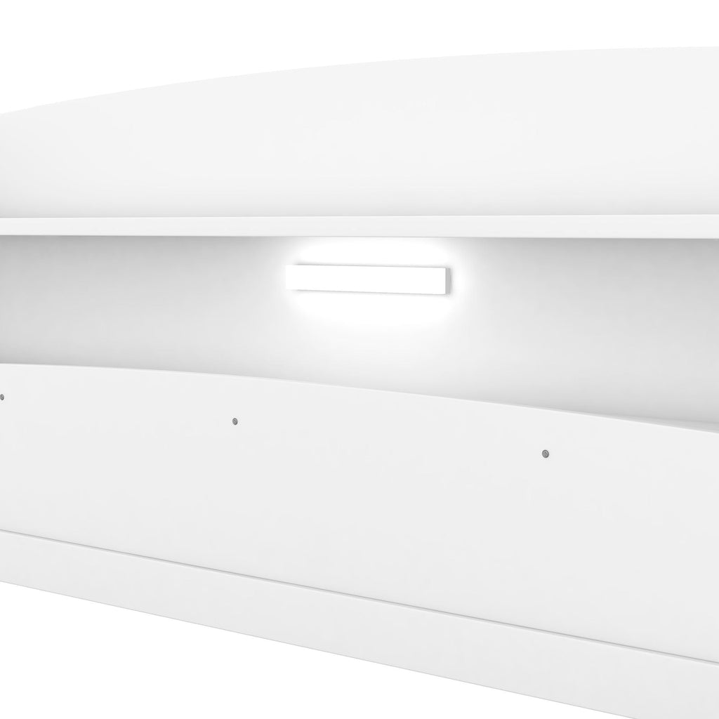 Wood Platform Storage Bed with LED Light & Storage Headboard - White or Dark Gray