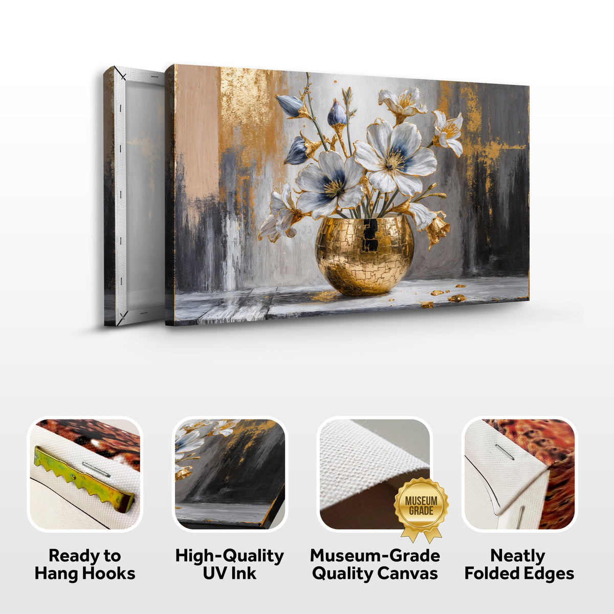 Magnolia Bloom in Gold Abstract Wall Art