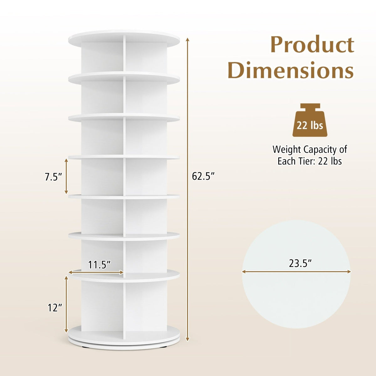 7-Tier Rotating Shoe Rack Tower with 360° Spin - White