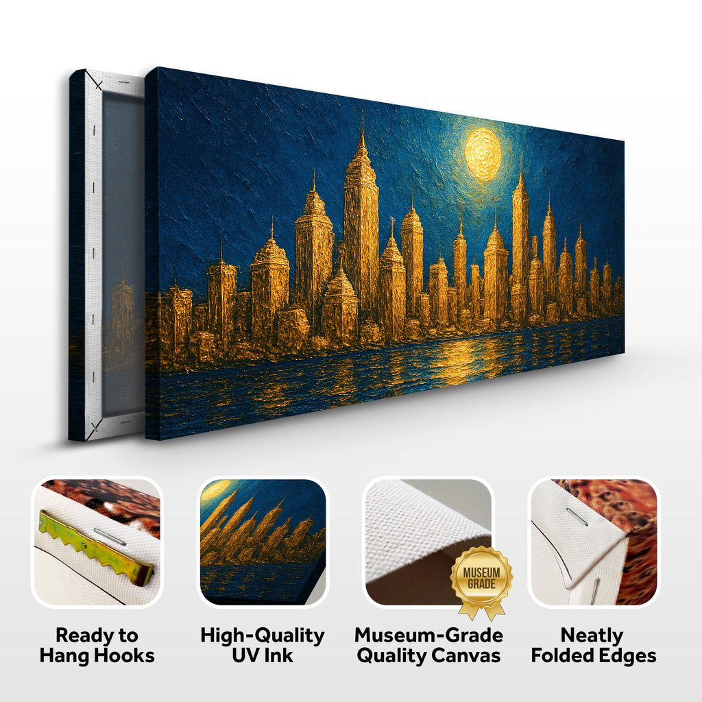 Golden Metropolis Cityscape Impasto Wall Art