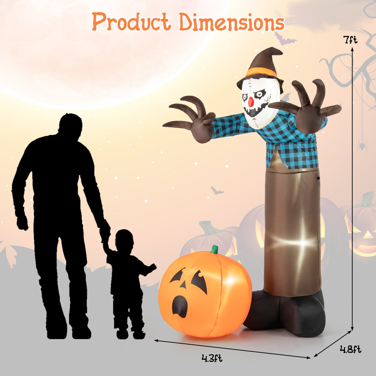 7 FT Inflatable Halloween Haunted Scarecrow Pumpkin Ghost with Built-in LED Lights