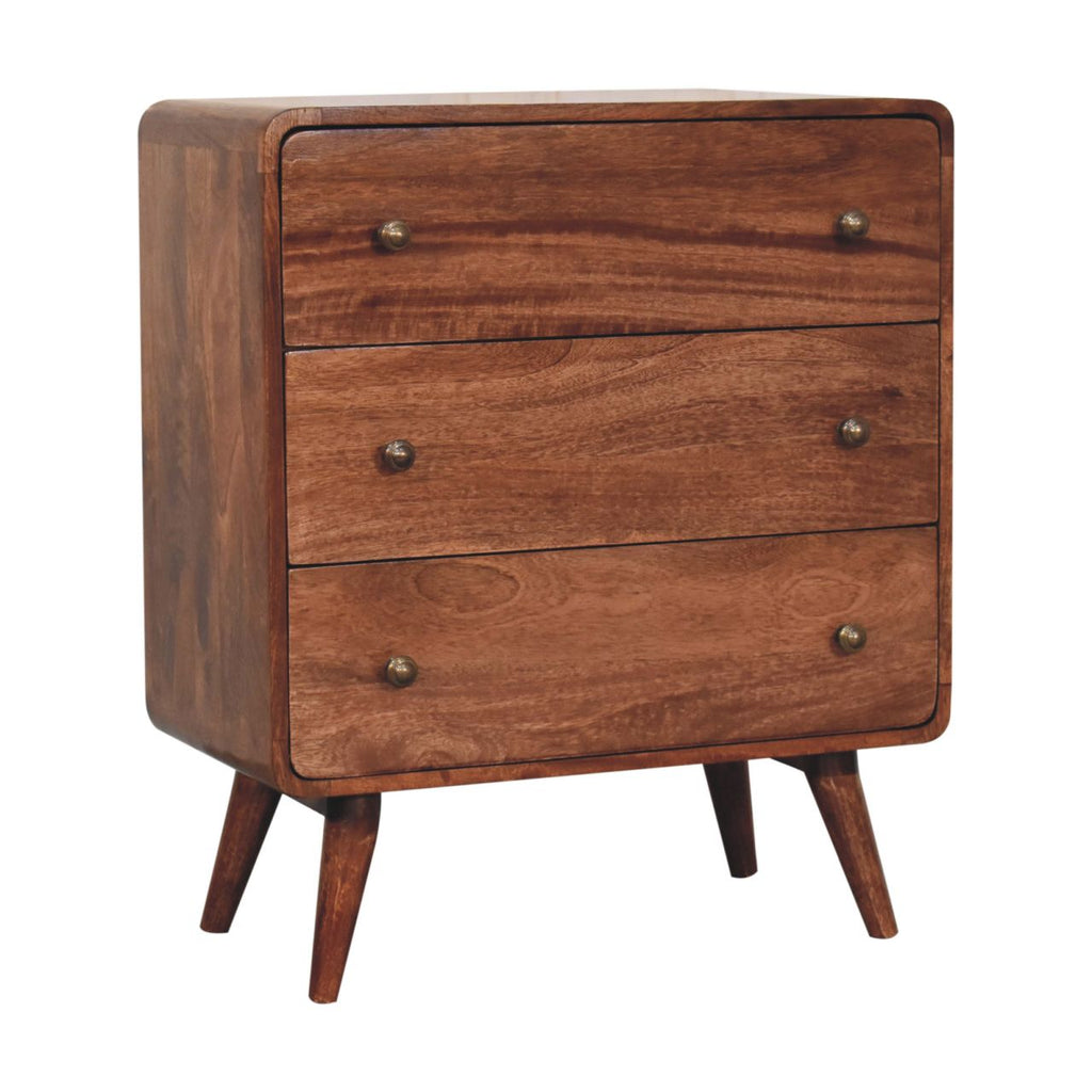 Solid Wood Curved Dresser with Modern Design - Honey Caramel