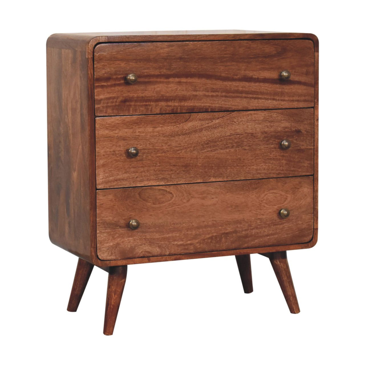 Solid Wood Curved Dresser with Modern Design - Honey Caramel