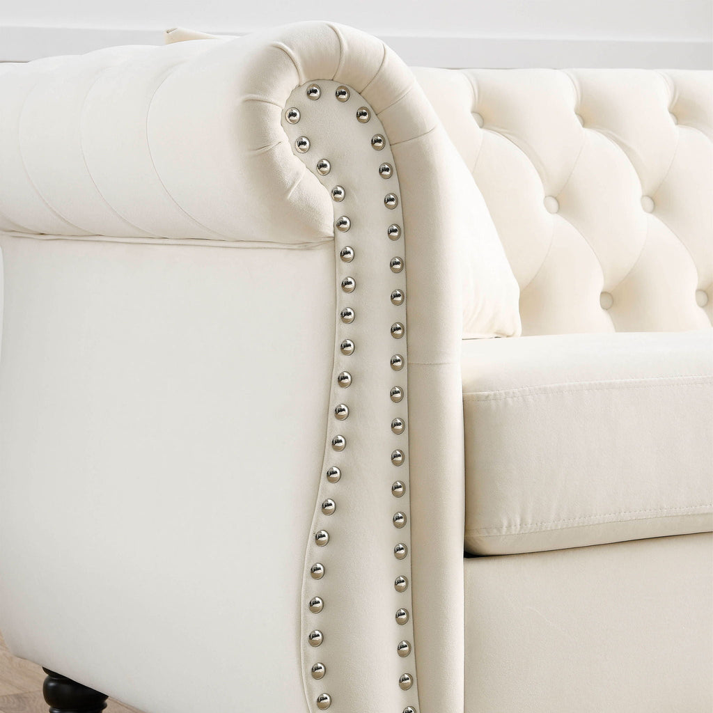 Chesterfield Sofa with Rolled Arms and Nailhead Trim – Solid Wood Frame