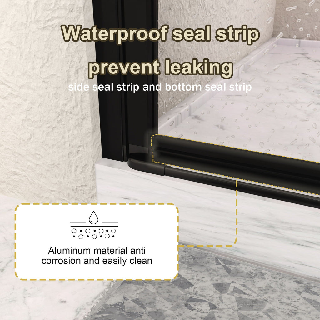 Semi Frameless Bifold Pivot Shower Door with Reversible Installation - Black