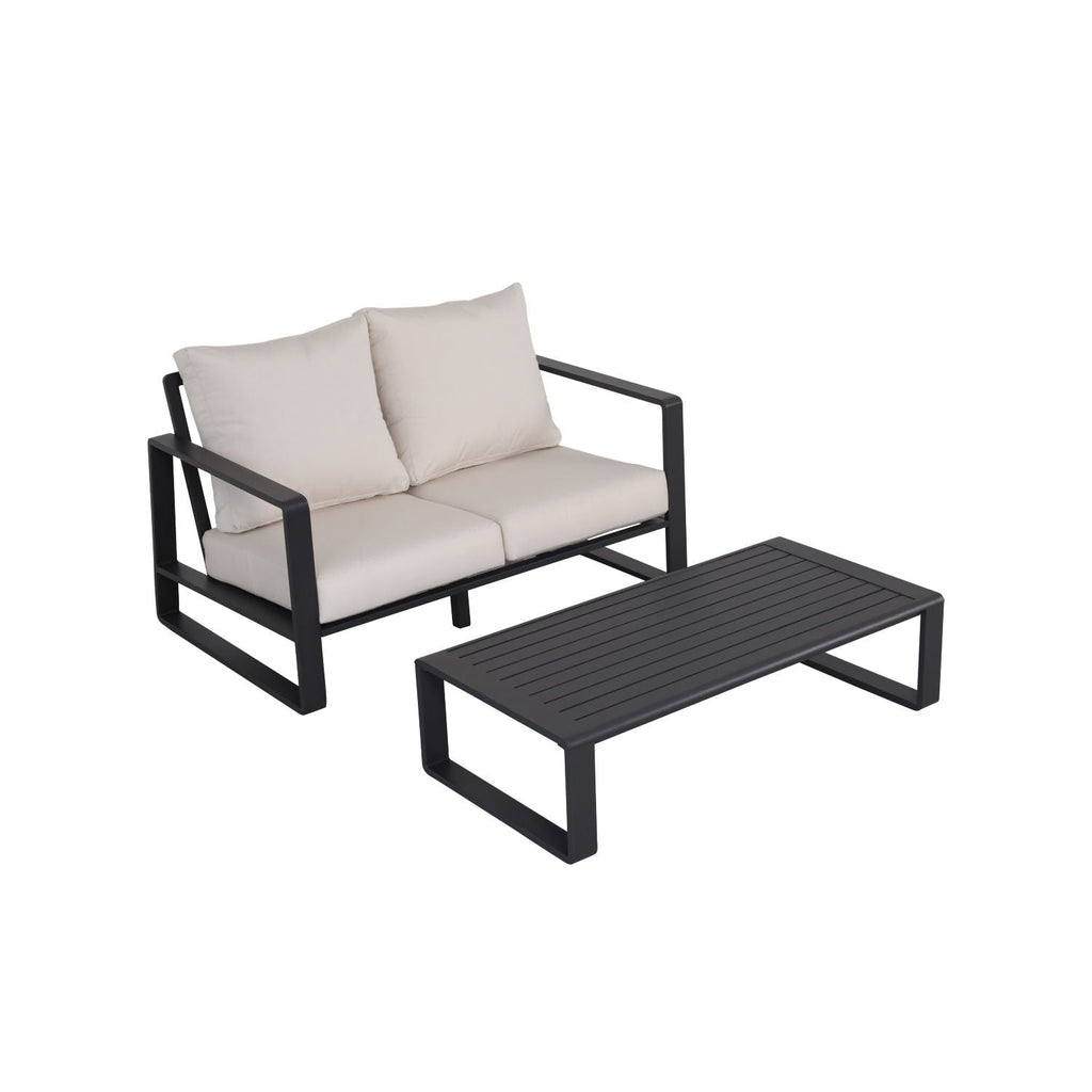 Outdoor Sofa Set with Rectangular Coffee Table - Aluminum Frame - Gray or Beige