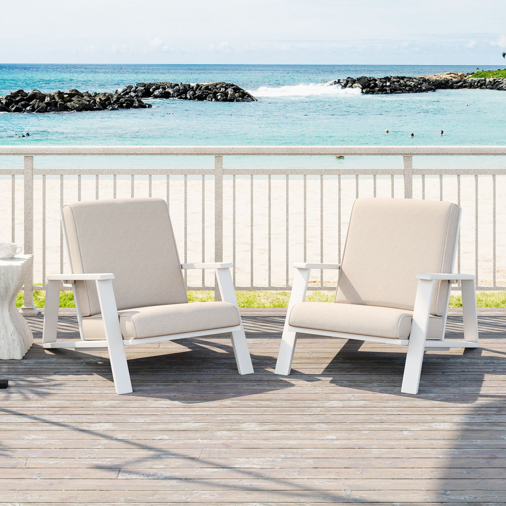 Outdoor Patio Lounge Chair Set of 2 with Cushions - White or Light Brown