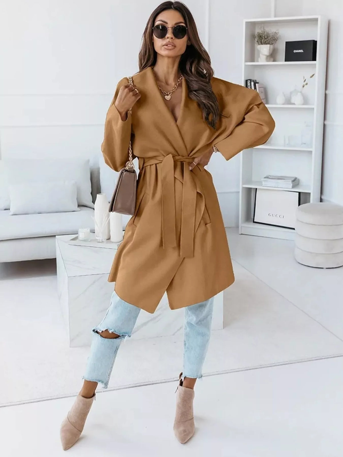 Tie Waist Long Sleeve Outerwear