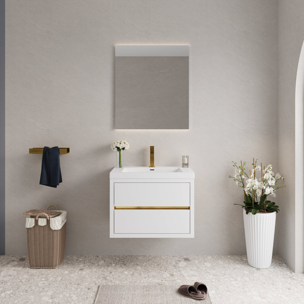 30" Wall-Mounted Bathroom Vanity with Stone Resin Countertop - Glossy Finish