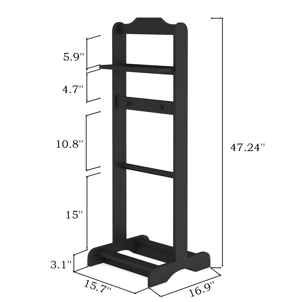 Black Garment Valet Stand with Storage Organizer - Portable Clothes Rack