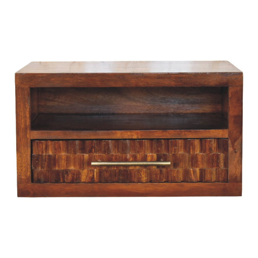 Solid Wood Cadiz Textured Bedside Table with Carved Detailing - Chestnut