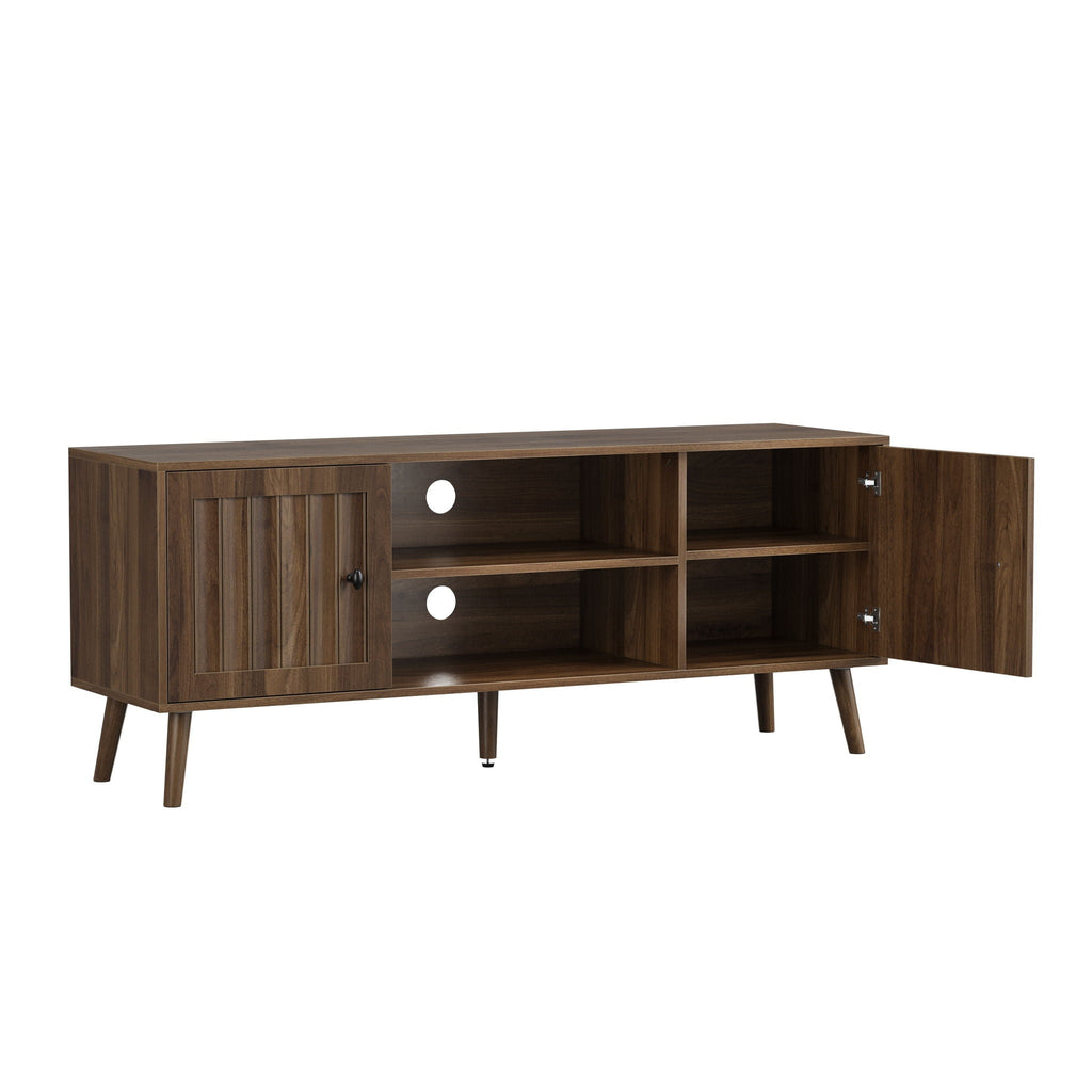 55" TV Cabinet with Vertical Groove Doors & Adjustable Shelves - Walnut