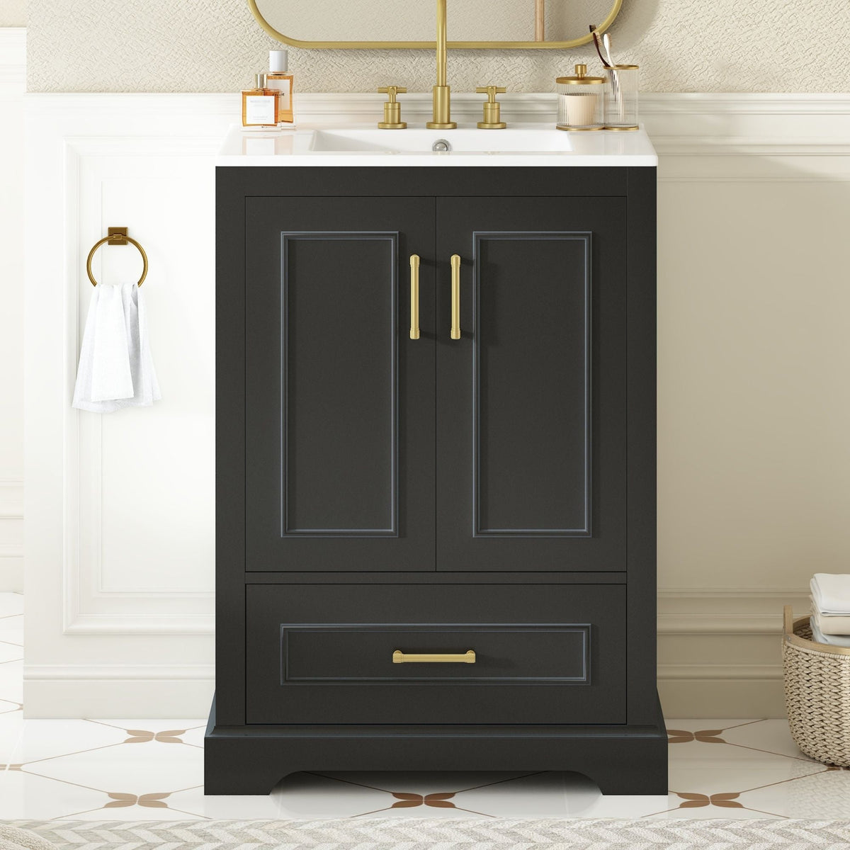 Bathroom Vanity with Sink and Soft Close Doors - White, Black, Green, or Gray