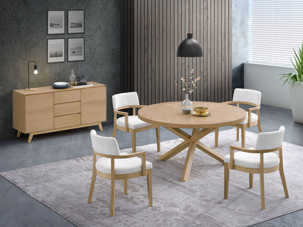 Kasem Round Dining Table with Solid Wood Base - Oak