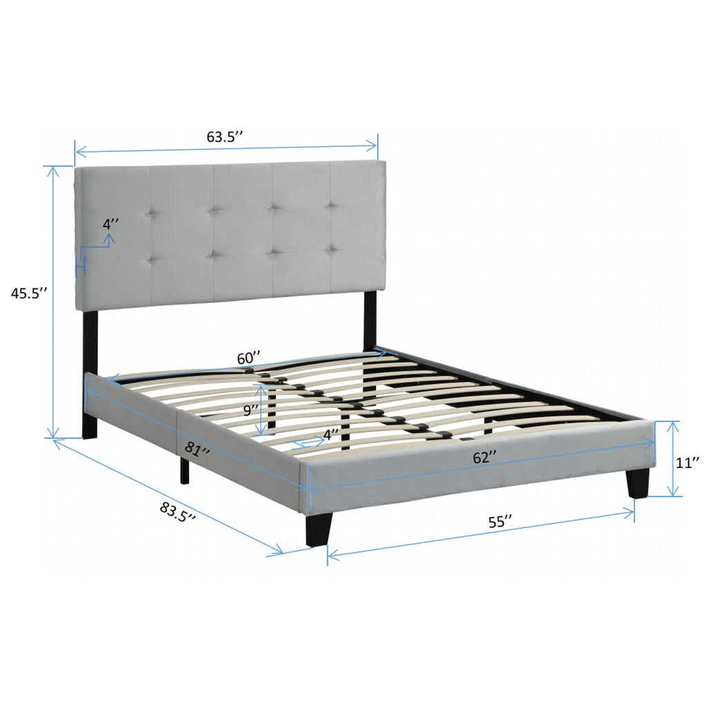 Queen Size Upholstered Platform Bed Frame with Tufted Headboard - Gray