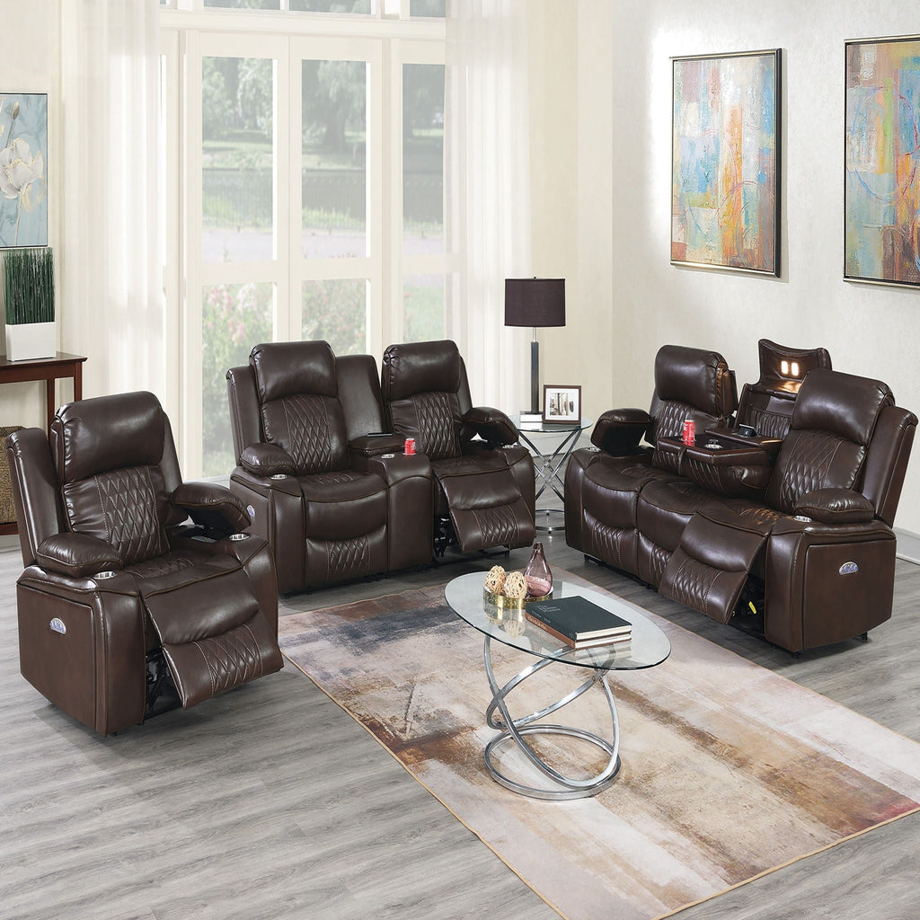 Power Motion Living Room Set with Adjustable Headrest & USB Port - Dark Brown or Dark Gray