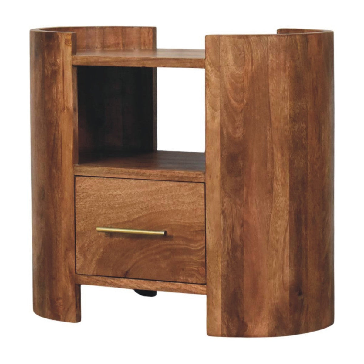 Solid Wood Valencia Sculpted Bedside Nightstand with Drawer - Golden Teak