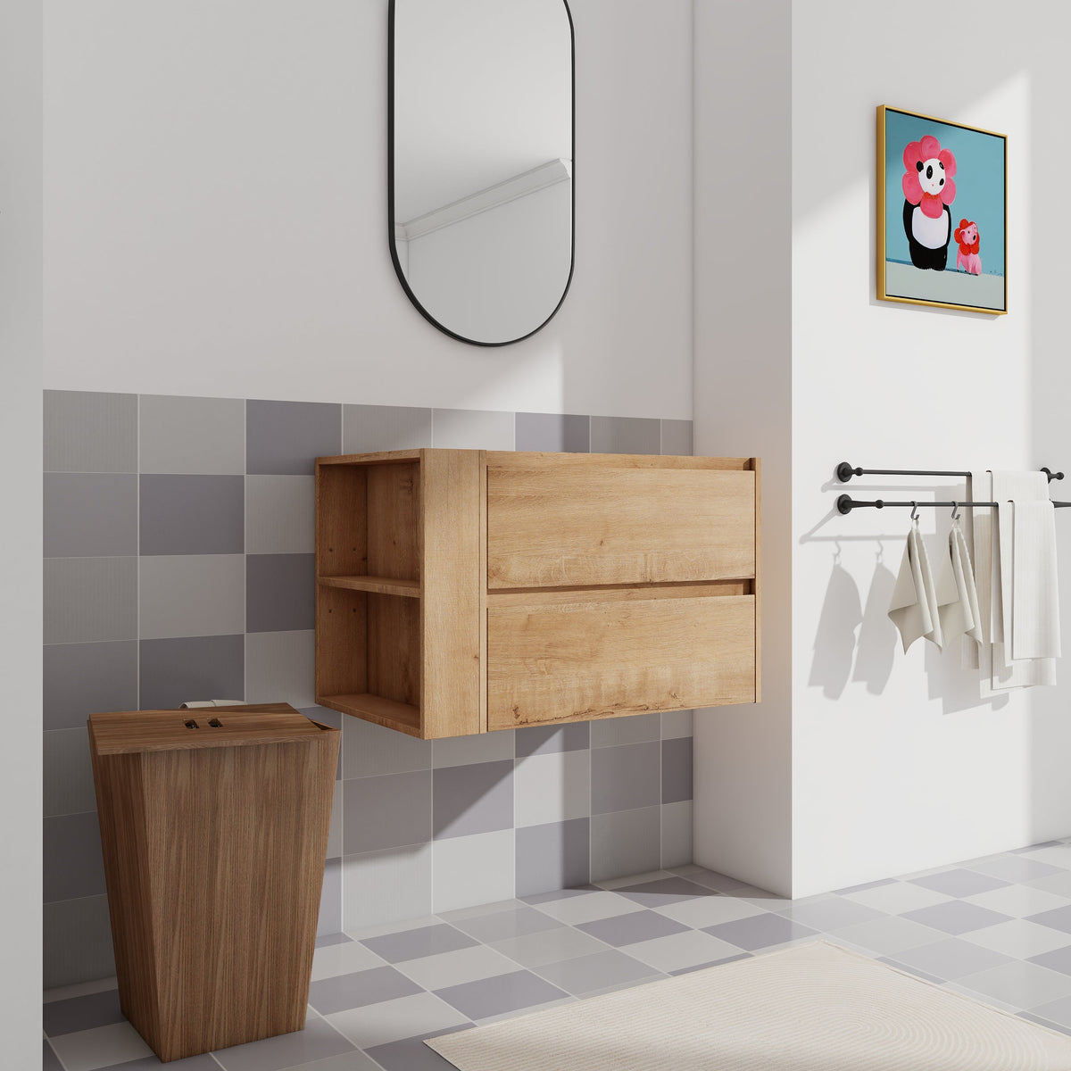 30" Wall Mount Bathroom Vanity with Soft Close Drawer - Imitative Oak