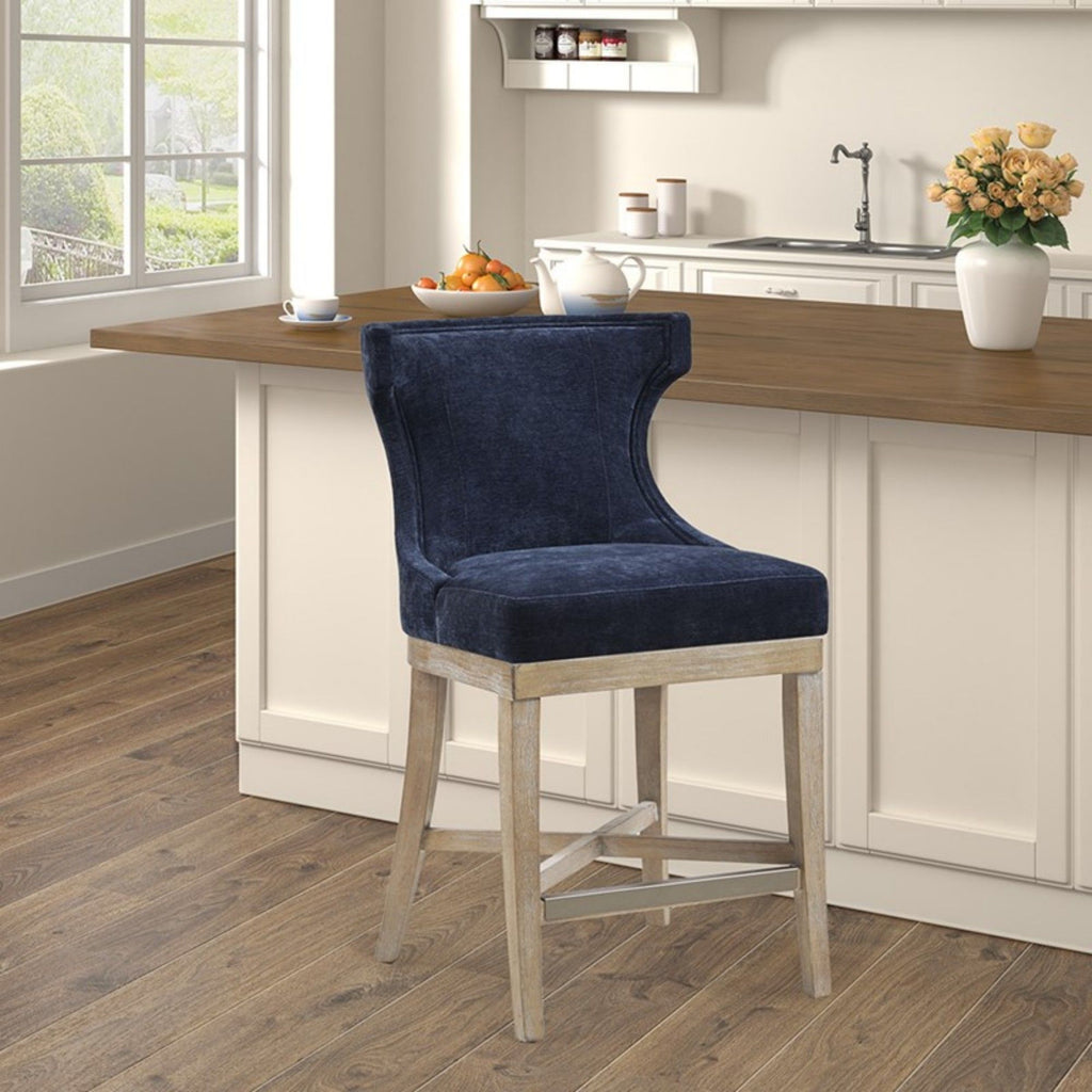 Carson Counter Stool with Swivel Seat - Wingback Design - Beige, Gray, Blue