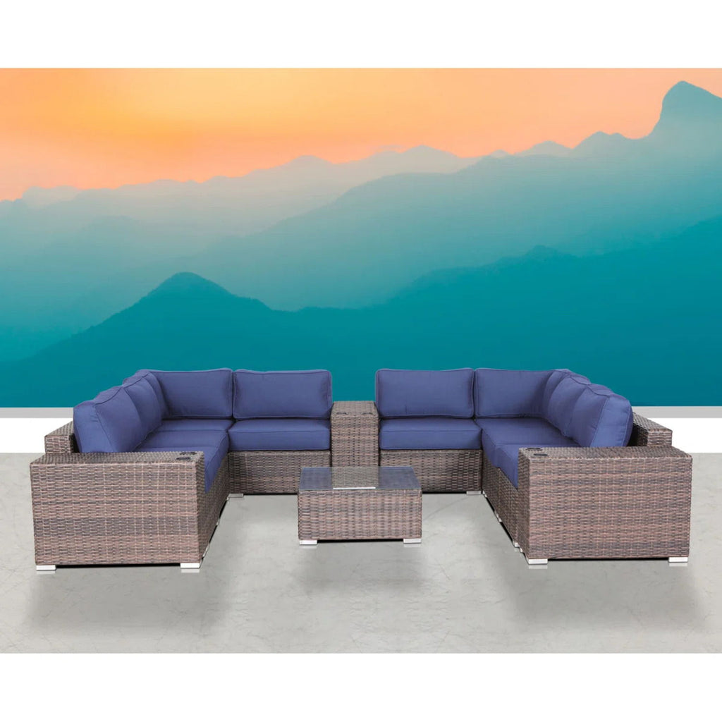 Modern Patio Rattan Sectional Set with Cushions - Multiple Set Options