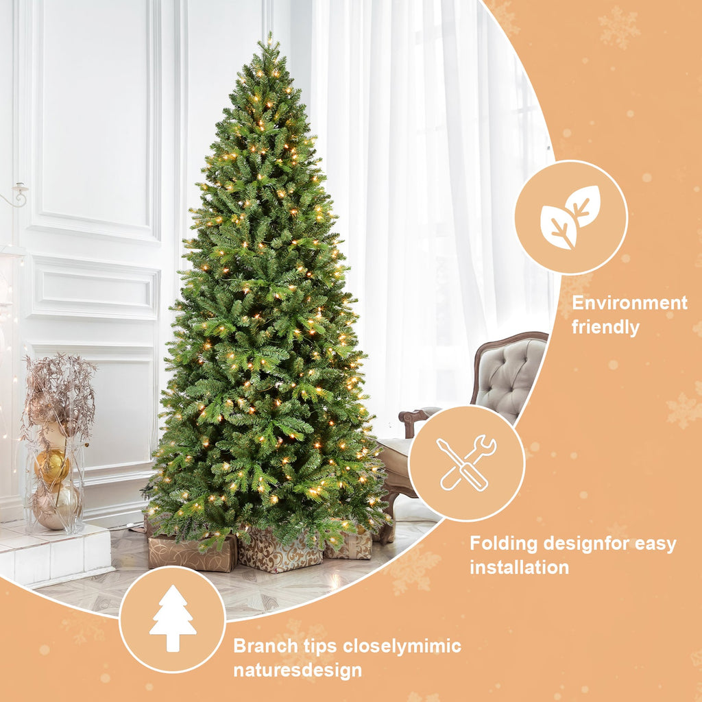 9FT Christmas Tree with 2435 Tips and 700 Warm Lights - PVC