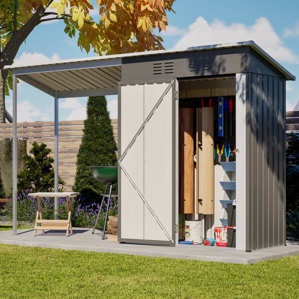 Galvanized Steel Shed & Gazebo Combo with Weather Resistant Design - Gray