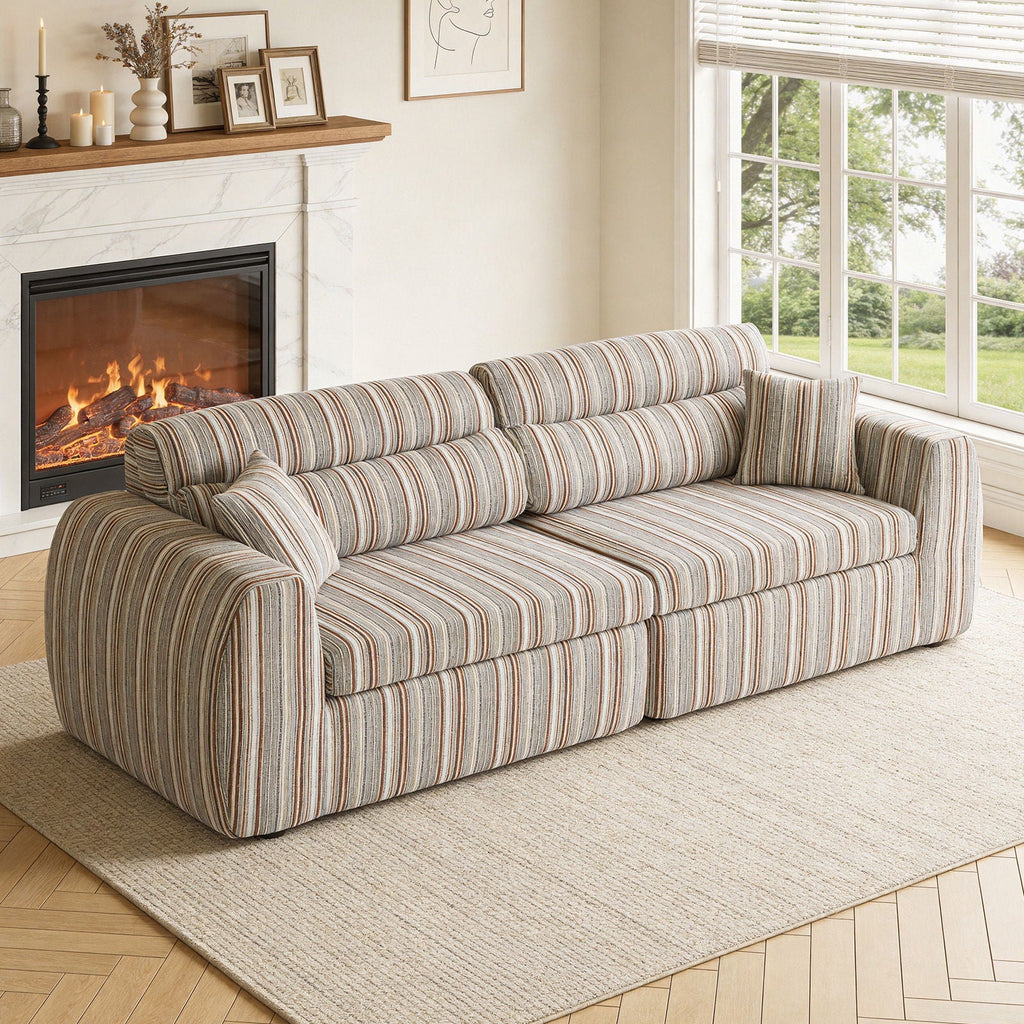 3 Seater Stationary Sofa with Throw Pillows - Multiple Colors