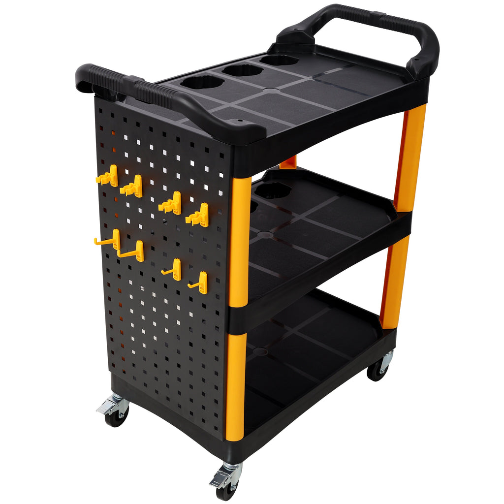 3 Tier Rolling Tool Cart with Wheels - Yellow & Black