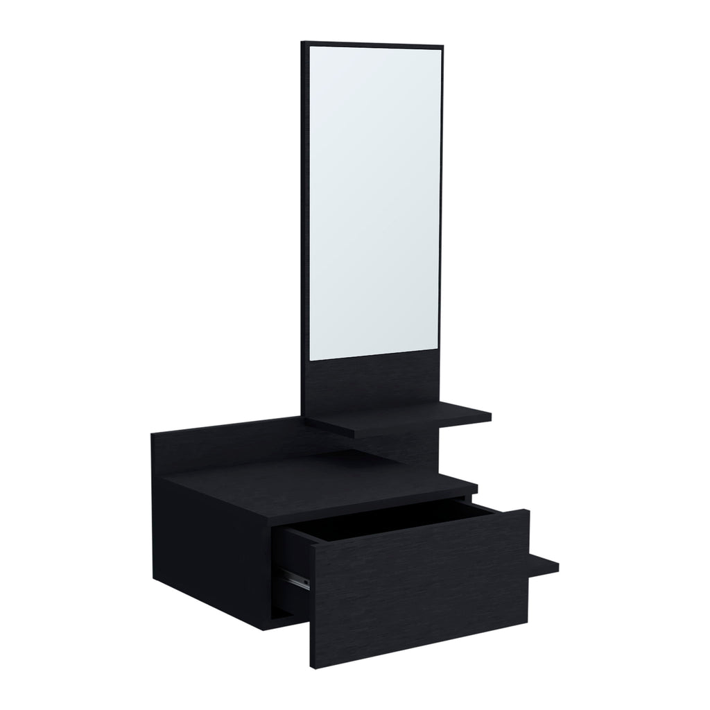 Lowell Floating Hallway Cabinet with Mirror and Storage - White or Black