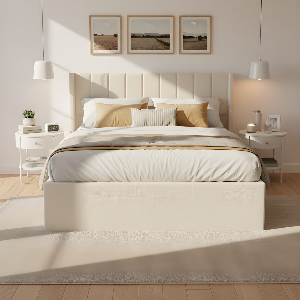 Large-Capacity Upholstered Storage Bed with Drawers - Light Beige