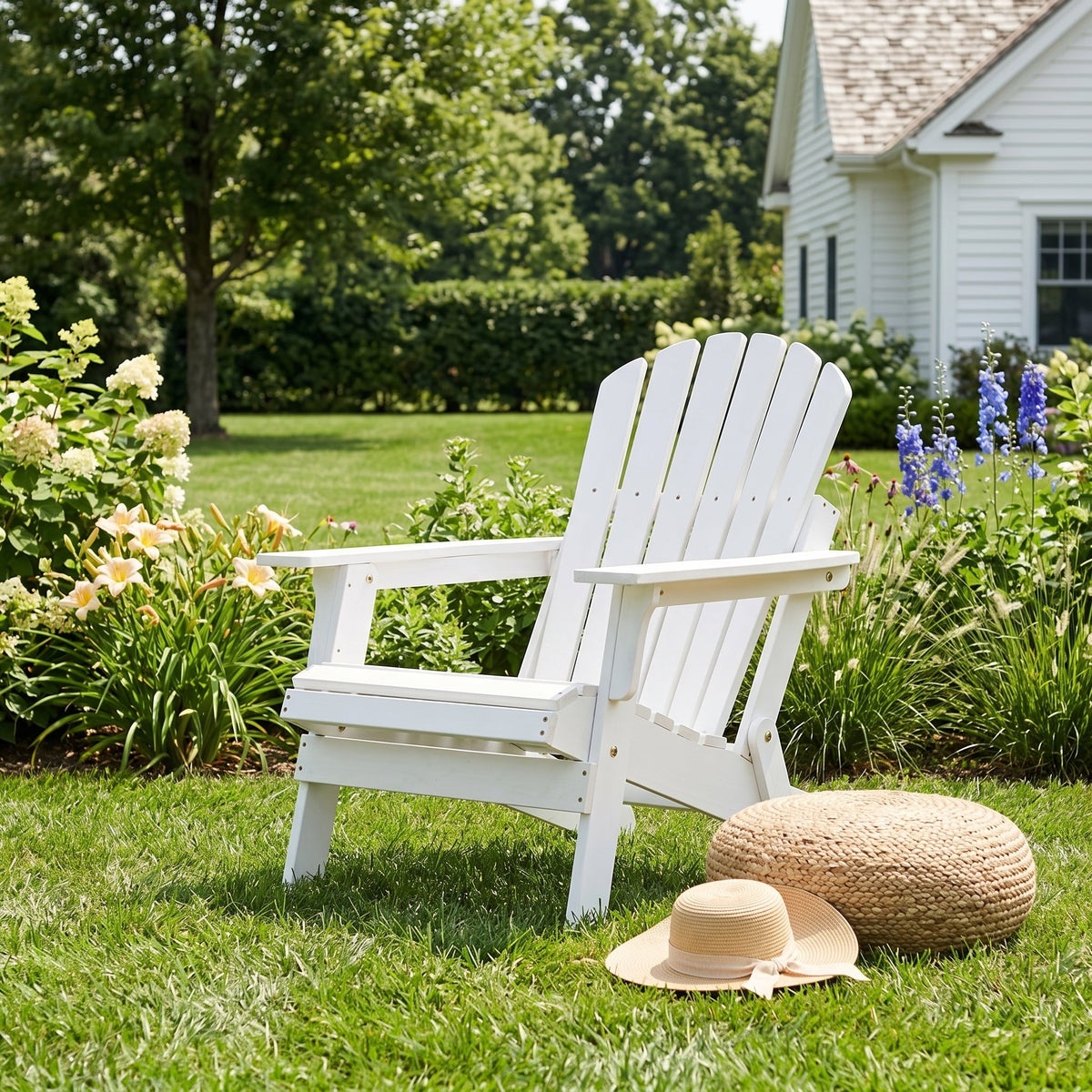 Oversize Wooden Outdoor Folding Adirondack Chair with Folding Feature - White Washed
