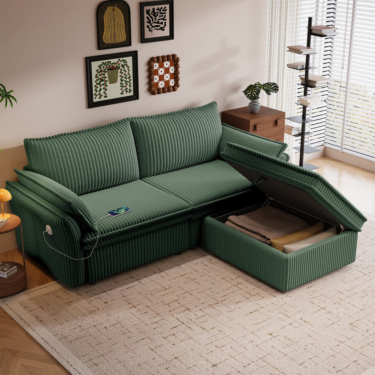 Multi-Functional 85-Inch Convertible Sofa Bed with Plush Fabric - Beige