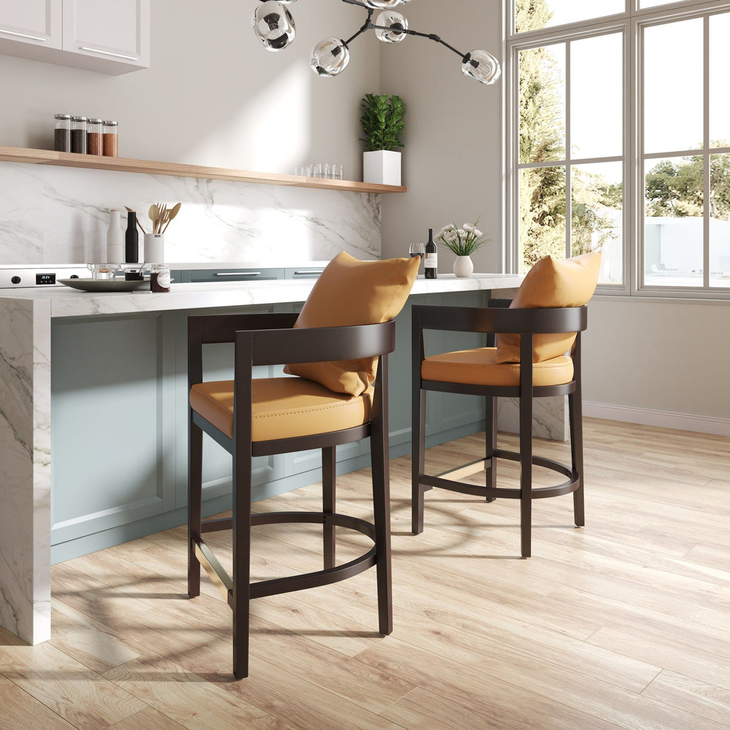 Mid-Century Modern Counter Stool with Upholstered Seat - Multiple Colors