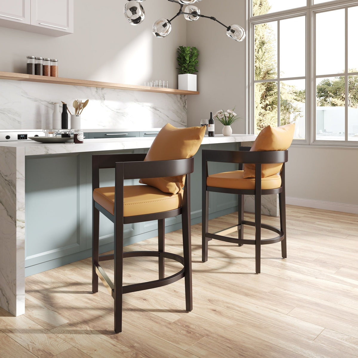 Mid-Century Modern Counter Stool with Upholstered Seat - Multiple Colors