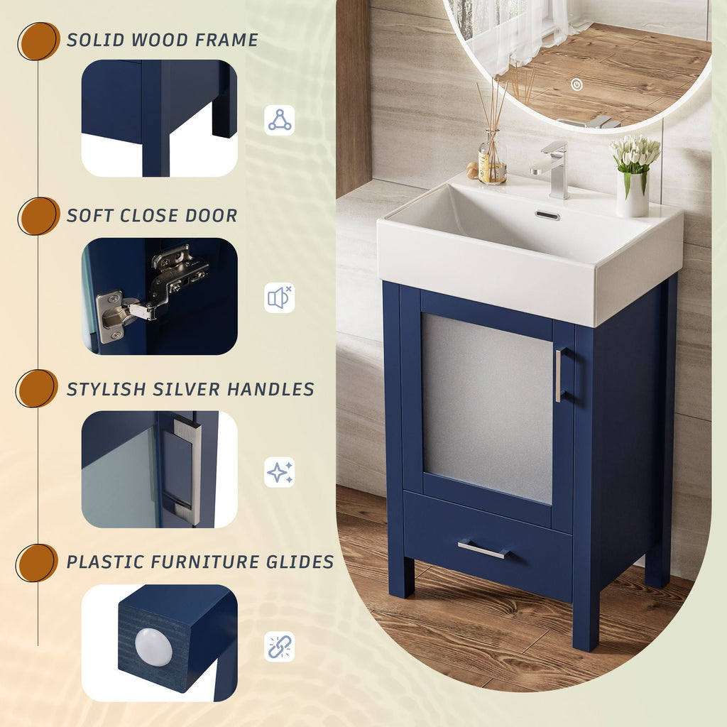 Bathroom Vanity with Ceramic Sink and Ample Storage - Blue, Green, or Black