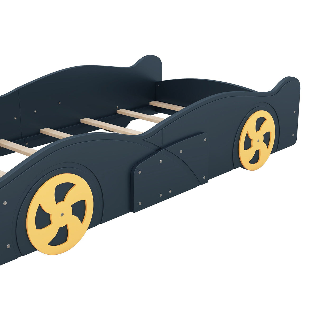 Race Car Platform Bed with Storage and Wheels - Black or Blue