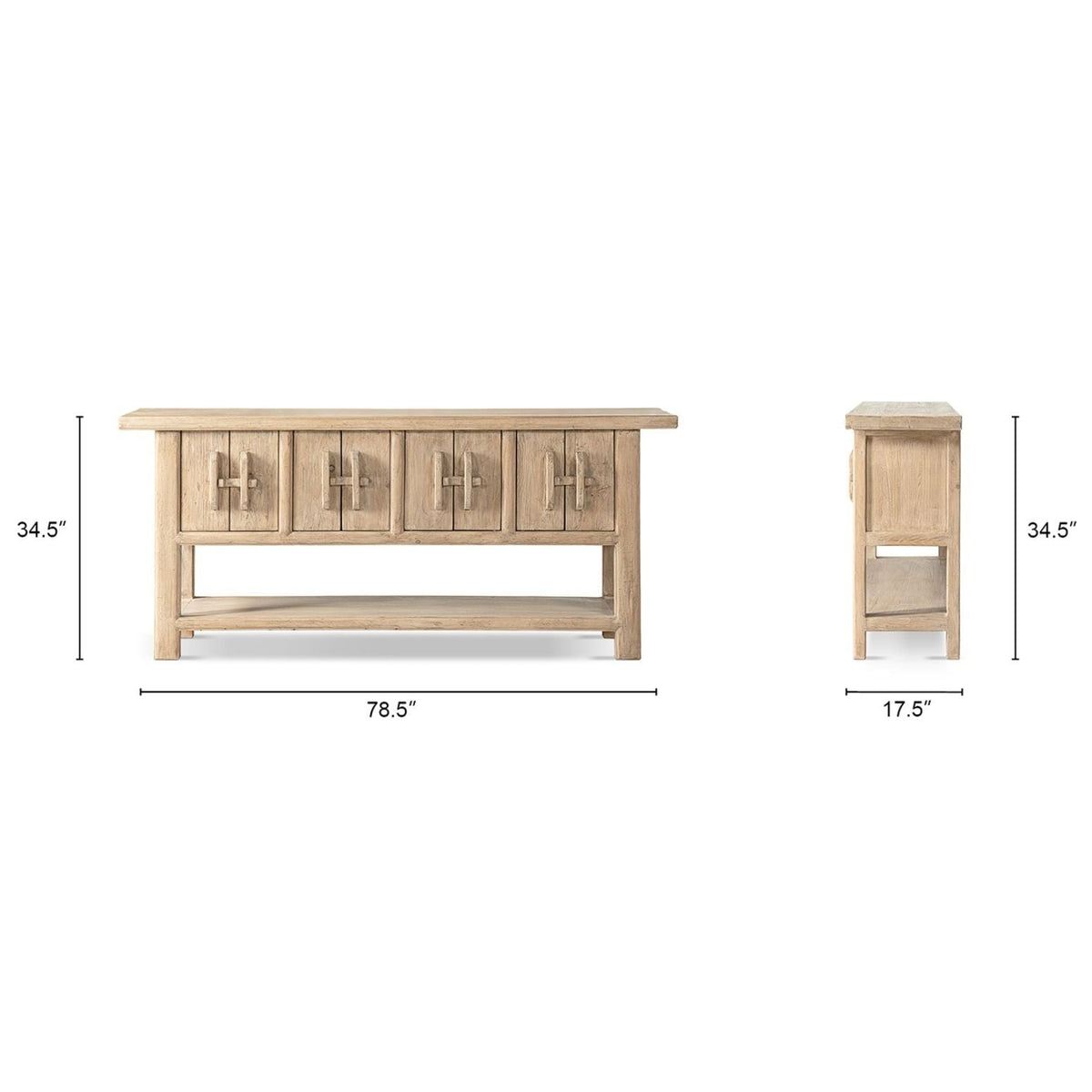 Reclaimed Pine Sideboard with Lower Shelf - Natural
