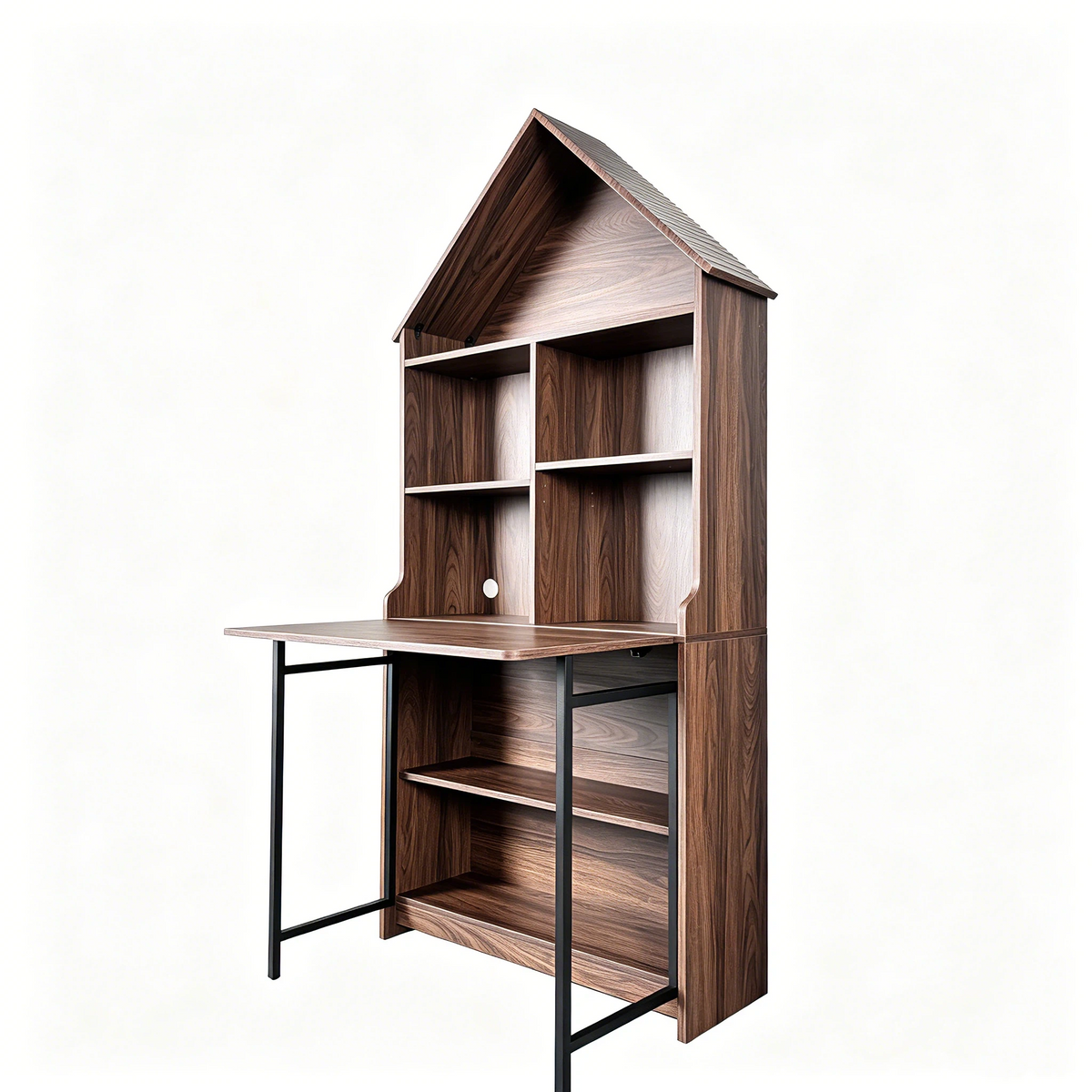 Folding Craft Desk with Storage Shelves - MDF, Space-Saving Convertible Design