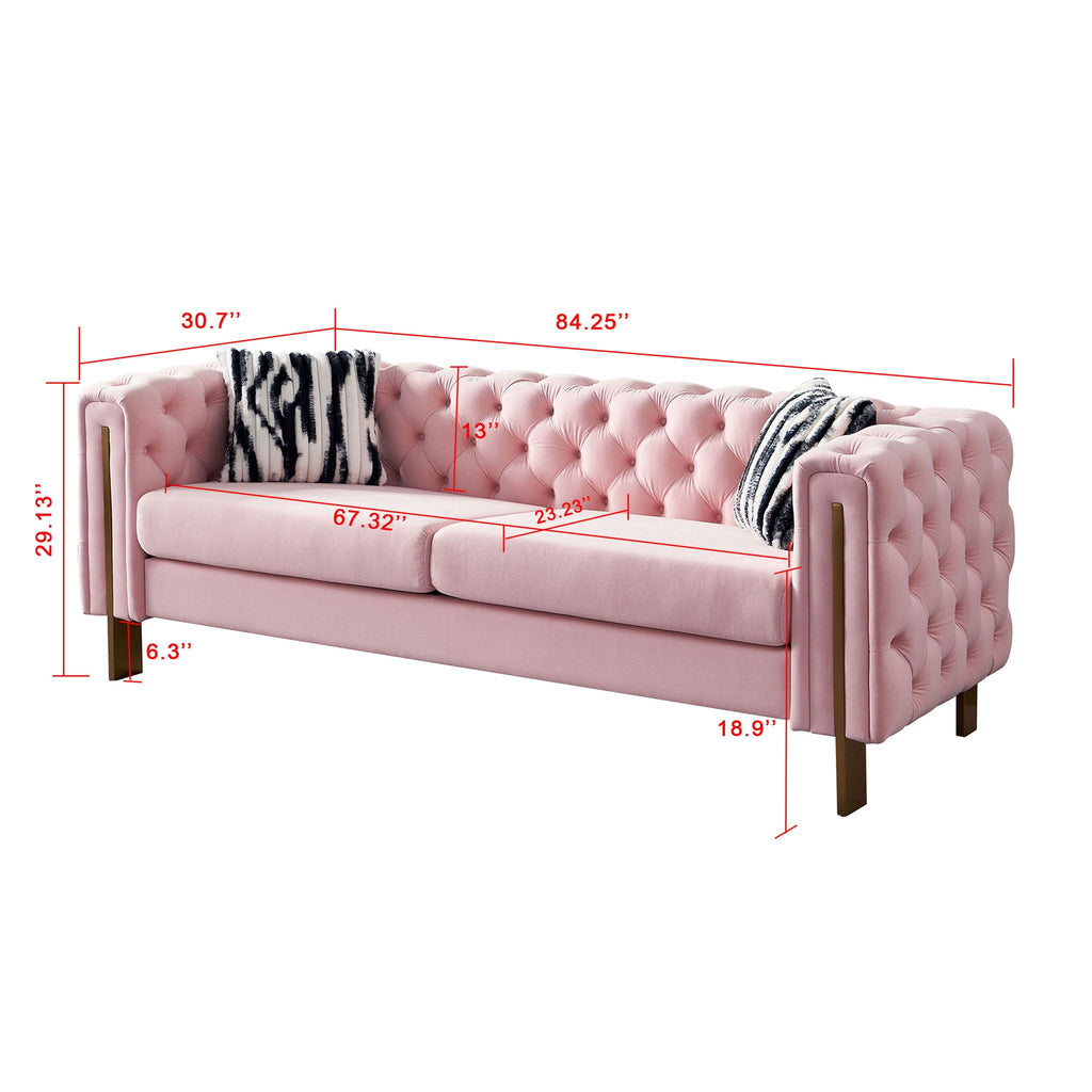 Modern Tufted Living Room Sofa with Button Detail - 84.25" Wide, Multiple Colors