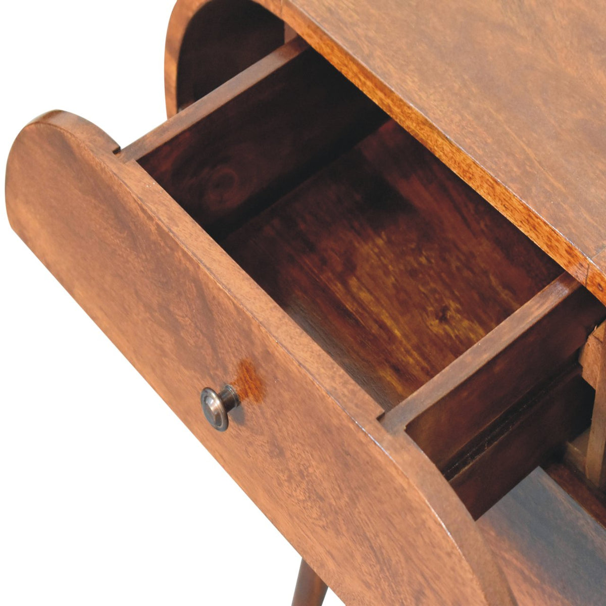 Solid Wood Circular Nightstand with Drawers - Chestnut Finish